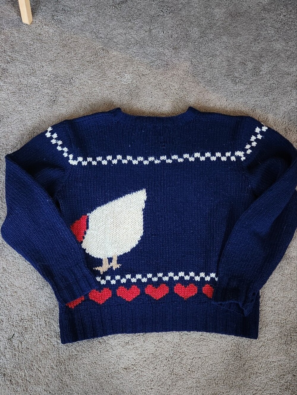Woolrich Mallard goose Hearts Sweater Vintage 90s, Sz Large 100% Wool Kitsch - Picture 2 of 6